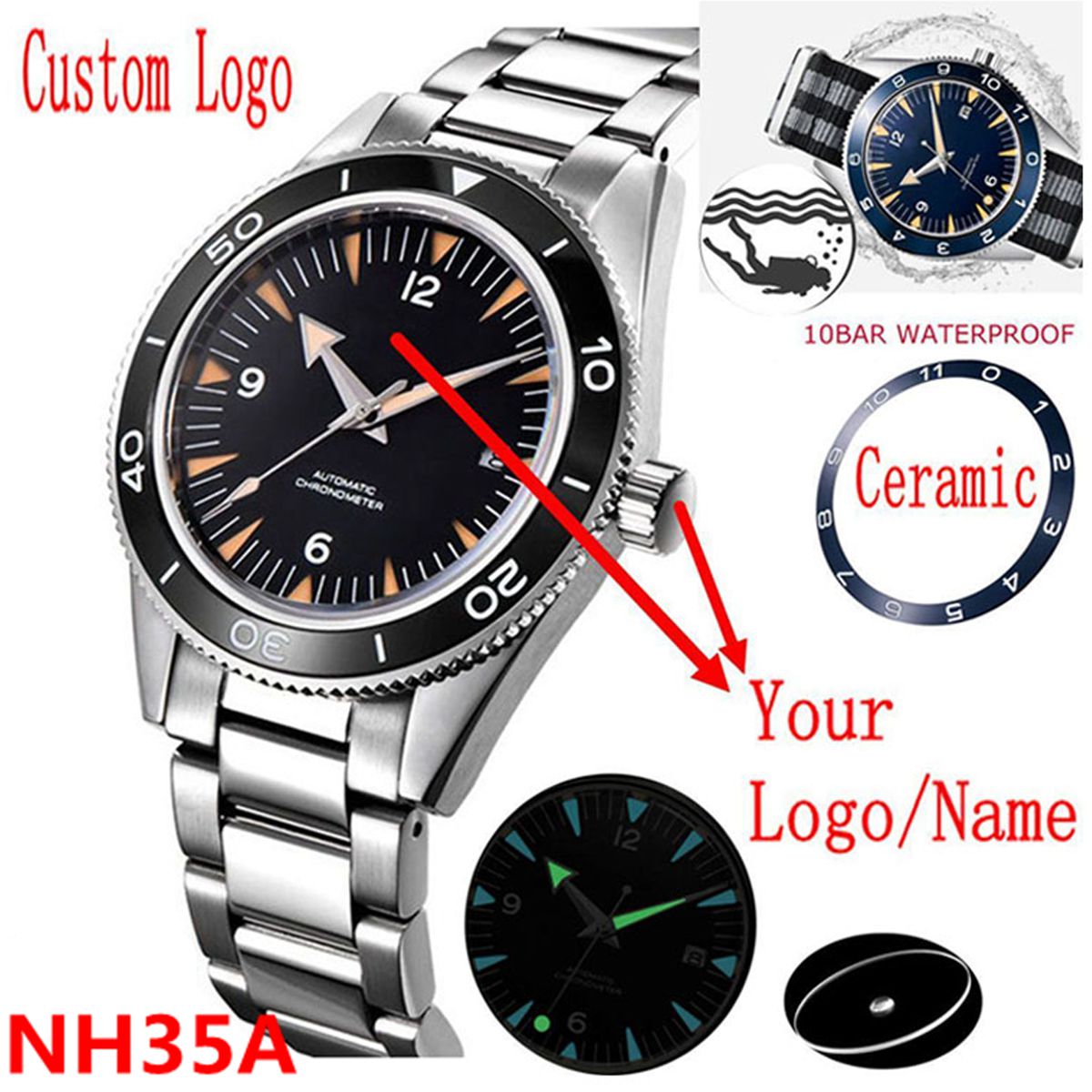 Luxury Watch Design - Własne logo NH35 zegarek z mechanizmem
