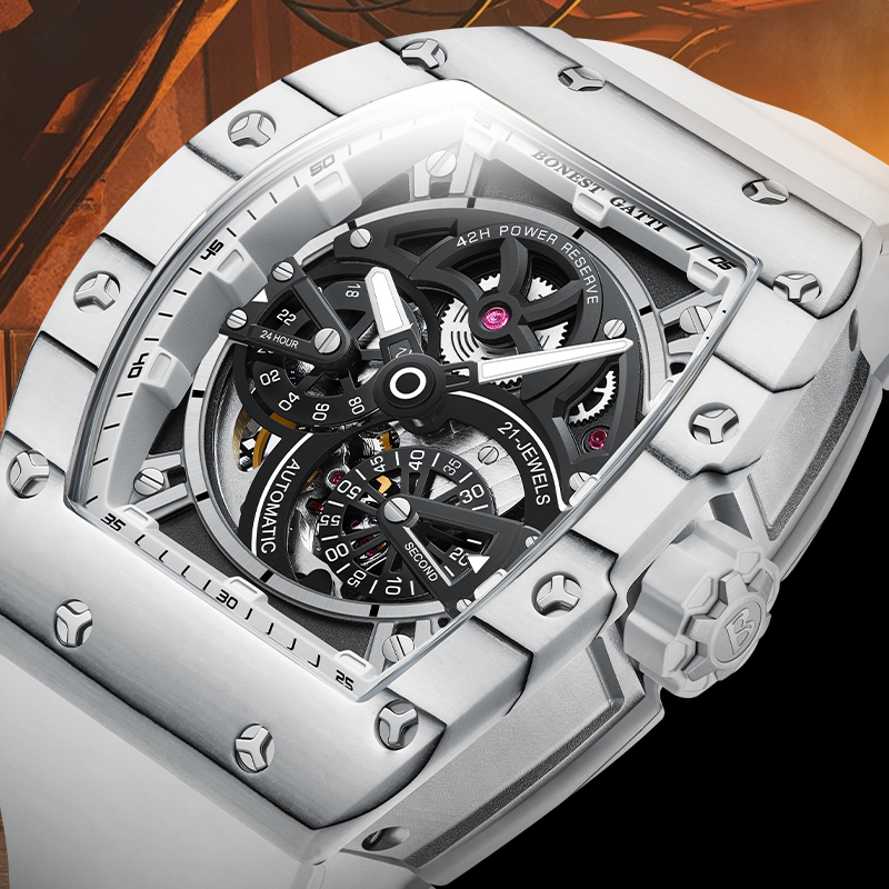 Luxury Watch With Rubber Strap - Zegarek męski mechaniczny BONEST GATTI, koperta