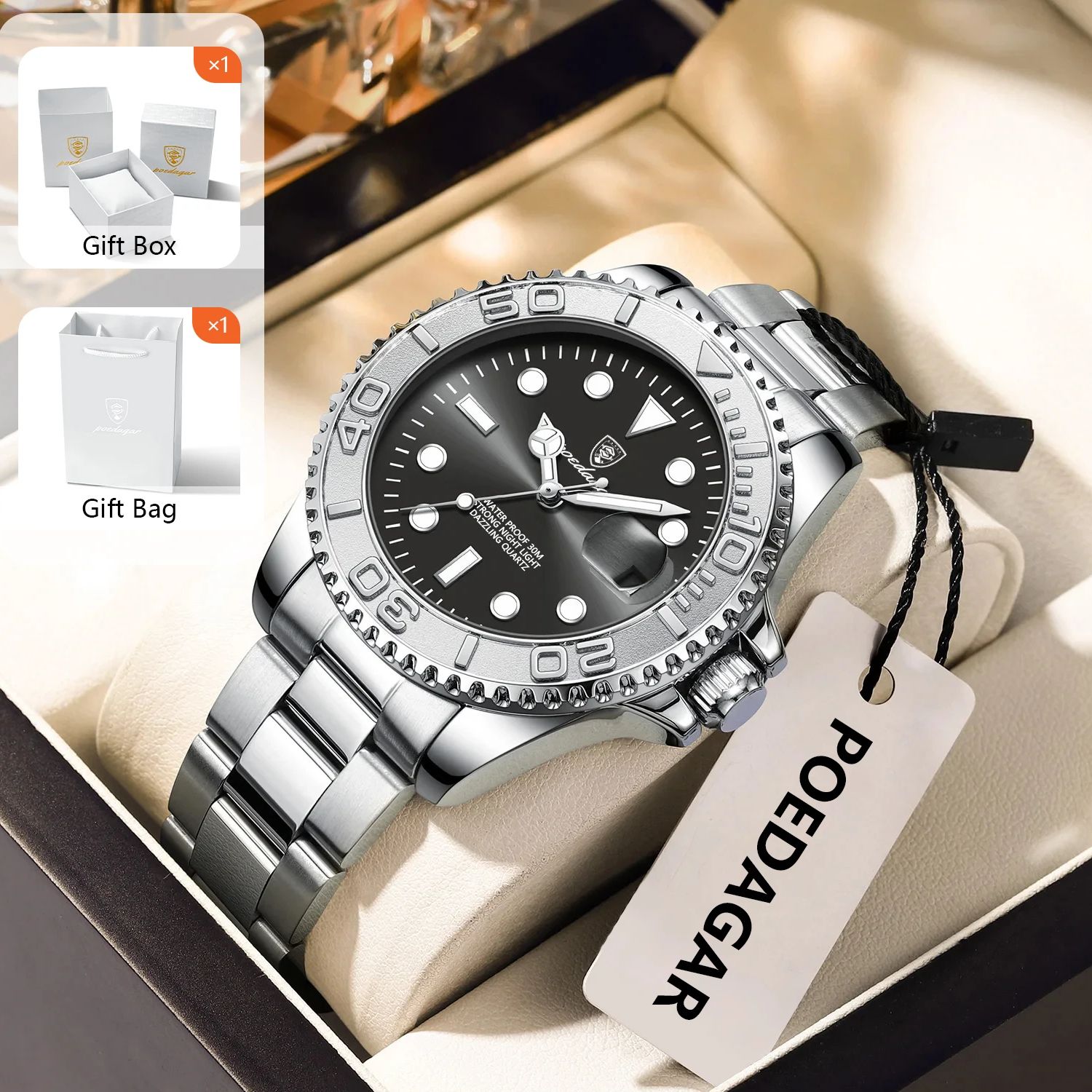 Luxury Watch Hand - POEDAGAR Modny Męski Zegarek Sportowy Świecący
