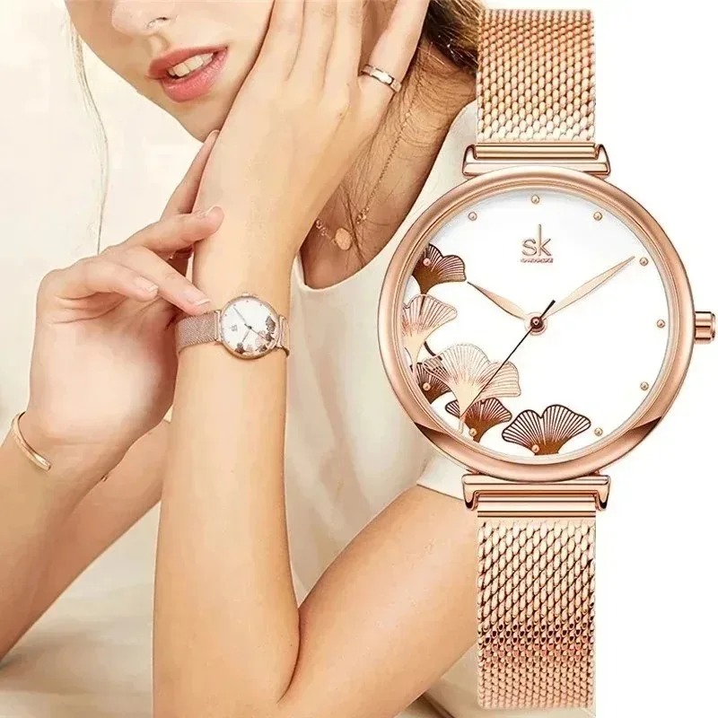 Luxury Watch Gift For Her - Luksusowy zegarek damski z motywem miłorzębu